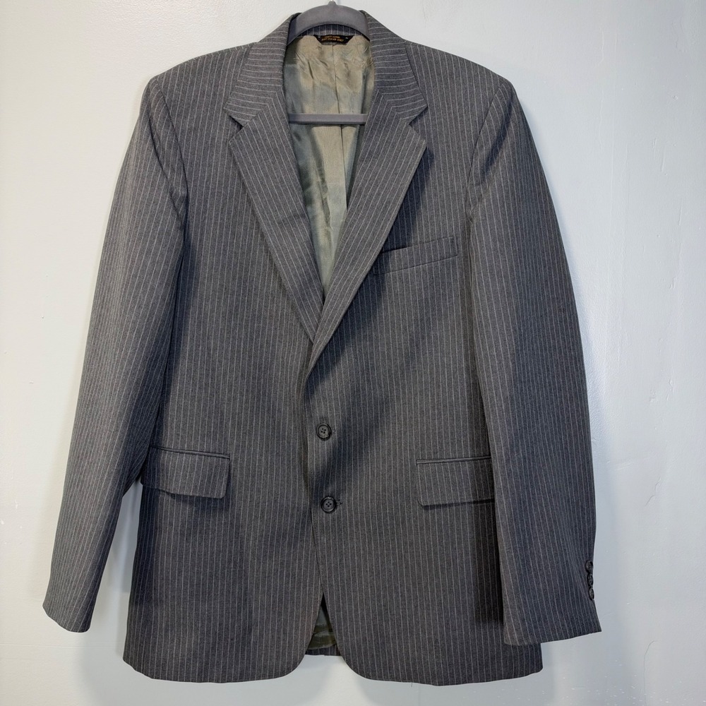 Vintage Levis Action Suit Mens Grey Pinstripe Blazer Jacket 42L 561M E123